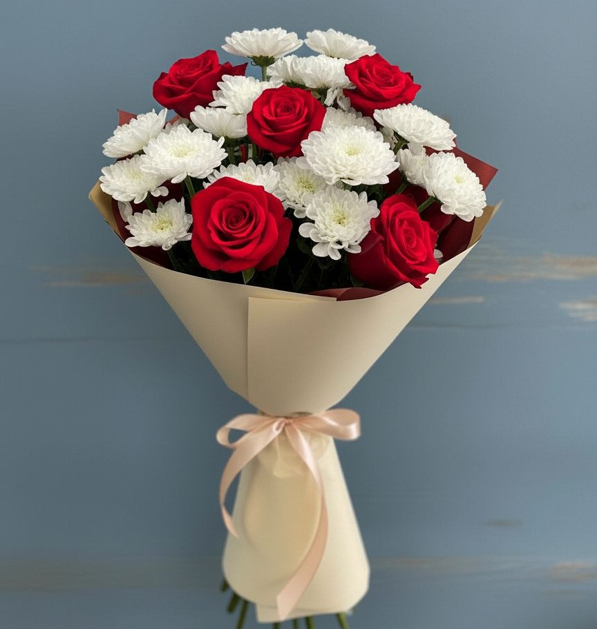 Букет цветов из: Розы и Хризантемы в Невельске