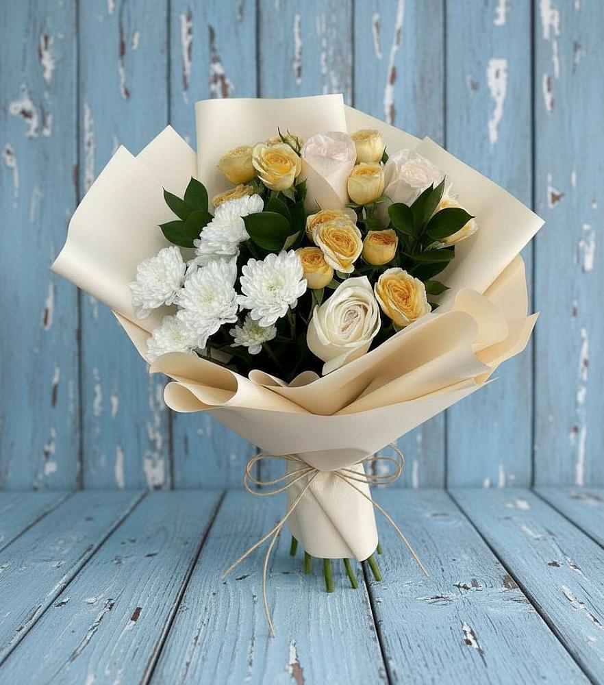 Букет цветов из: Розы и Хризантемы в Невельске