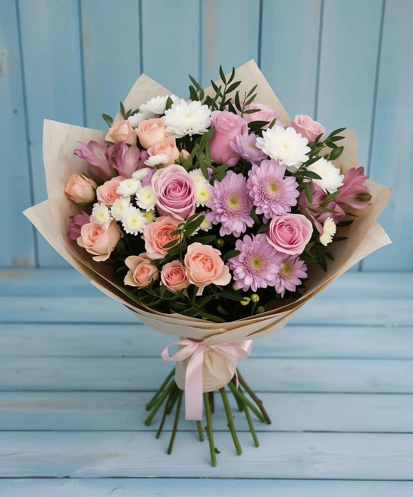 Букет цветов из: Хризантемы, Розы и Альстромерии в Невельске