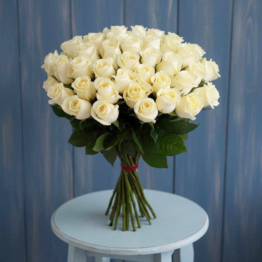 Букет 51 Белая роза Эдлесс Лав в Невельске