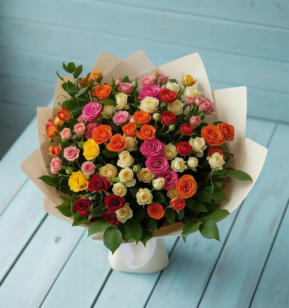 Букет Микс из разноцветных кустовых роз в Невельске