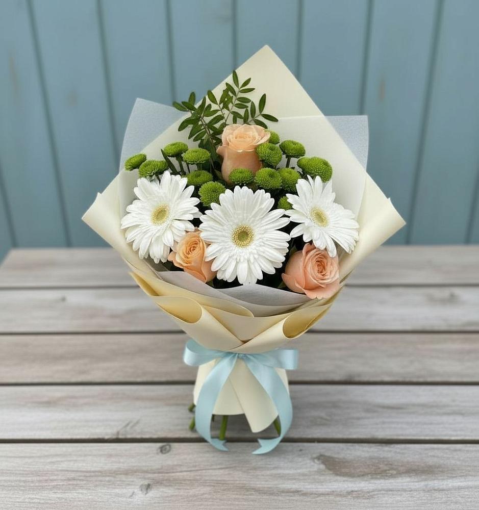 Букет цветов из: Герберы, Розы и Хризантемы в Невельске