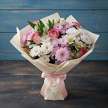 Букет цветов из:  Хризантемы, Альстромерии и Розы в Невельске
