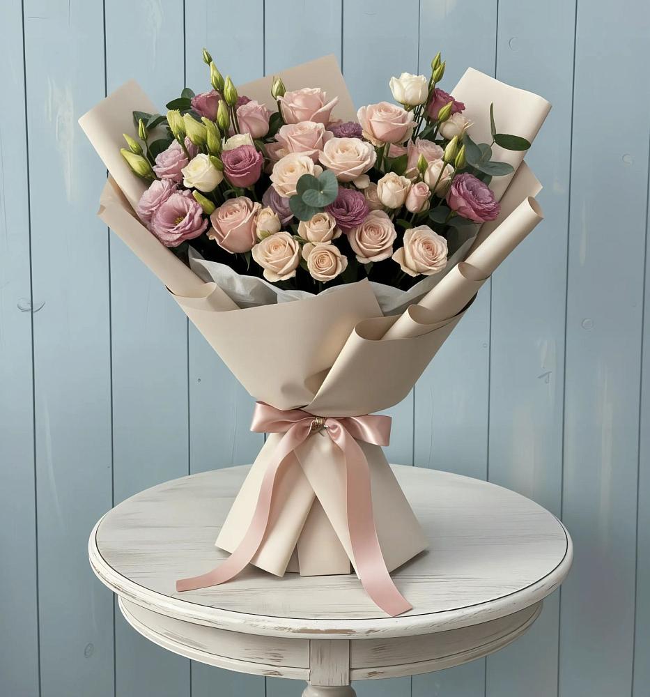 Букет цветов из: Розы и Лизиантусы в Невельске