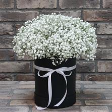 Цветочная композиция из Гипсофила в шляпной коробке в Невельске