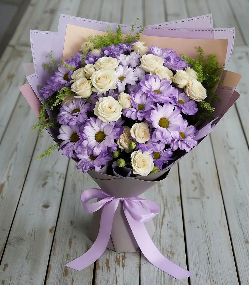 Букет цветов из: Хризантемы и Розы в Невельске